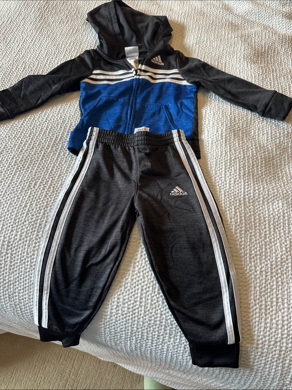 adidas Black & Blue Kids Zip Hoodie and Joggers Set